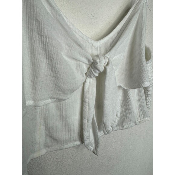 Aerie XL Tie Front Cropped Tank Top White Smocked Sleeveless V-Neck NWT - Picture 3 of 11